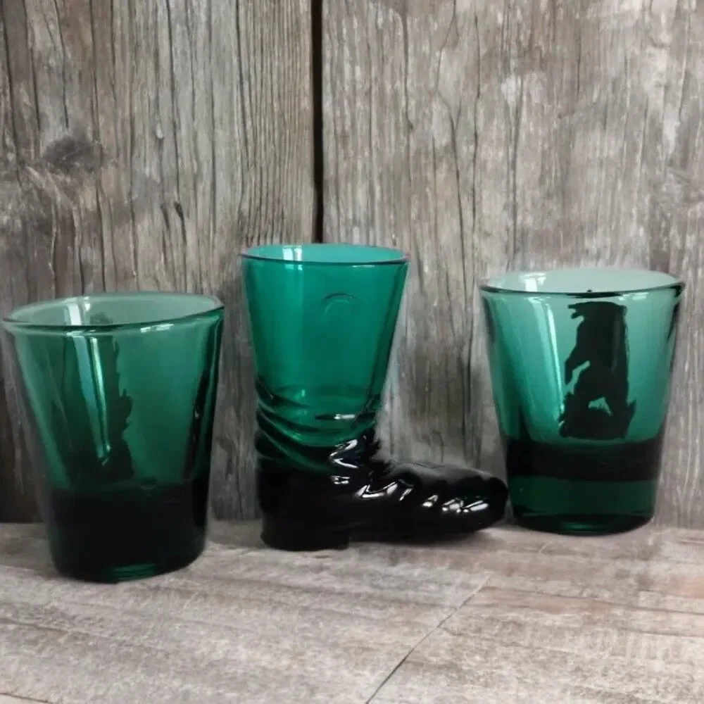 Green Alaska Fine Pewter Bear Shot Glass Set with Matching Boot Toothpick Holder